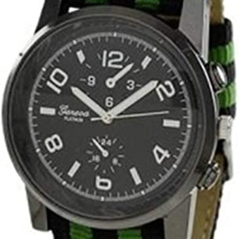 GENEVA PLATINUM 12229012 MEN'S DUAL COLOR RIBBON WATCH- GREEN/BLACK
